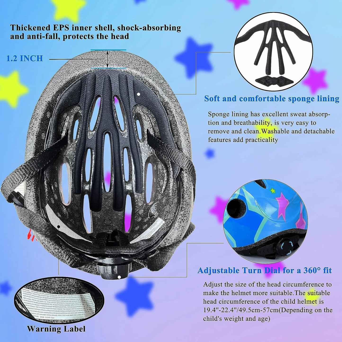 Kids Helmet Adjustable with Sports Protective Gear Set Knee Elbow Wrist Pads for Toddler Ages 3 to 8 Years Old Boys Girls Cycling Skating Scooter Helmet