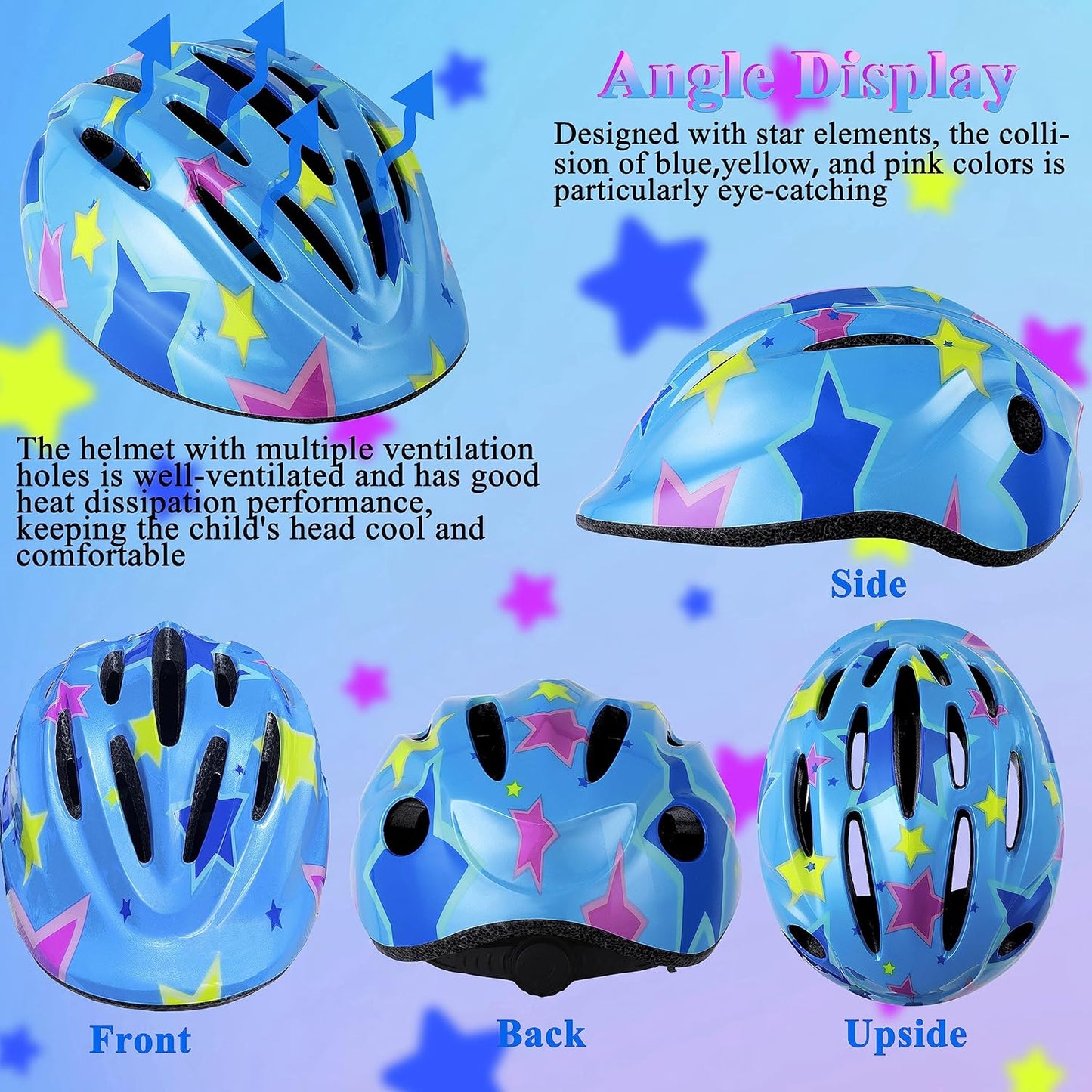 Kids Helmet Adjustable with Sports Protective Gear Set Knee Elbow Wrist Pads for Toddler Ages 3 to 8 Years Old Boys Girls Cycling Skating Scooter Helmet