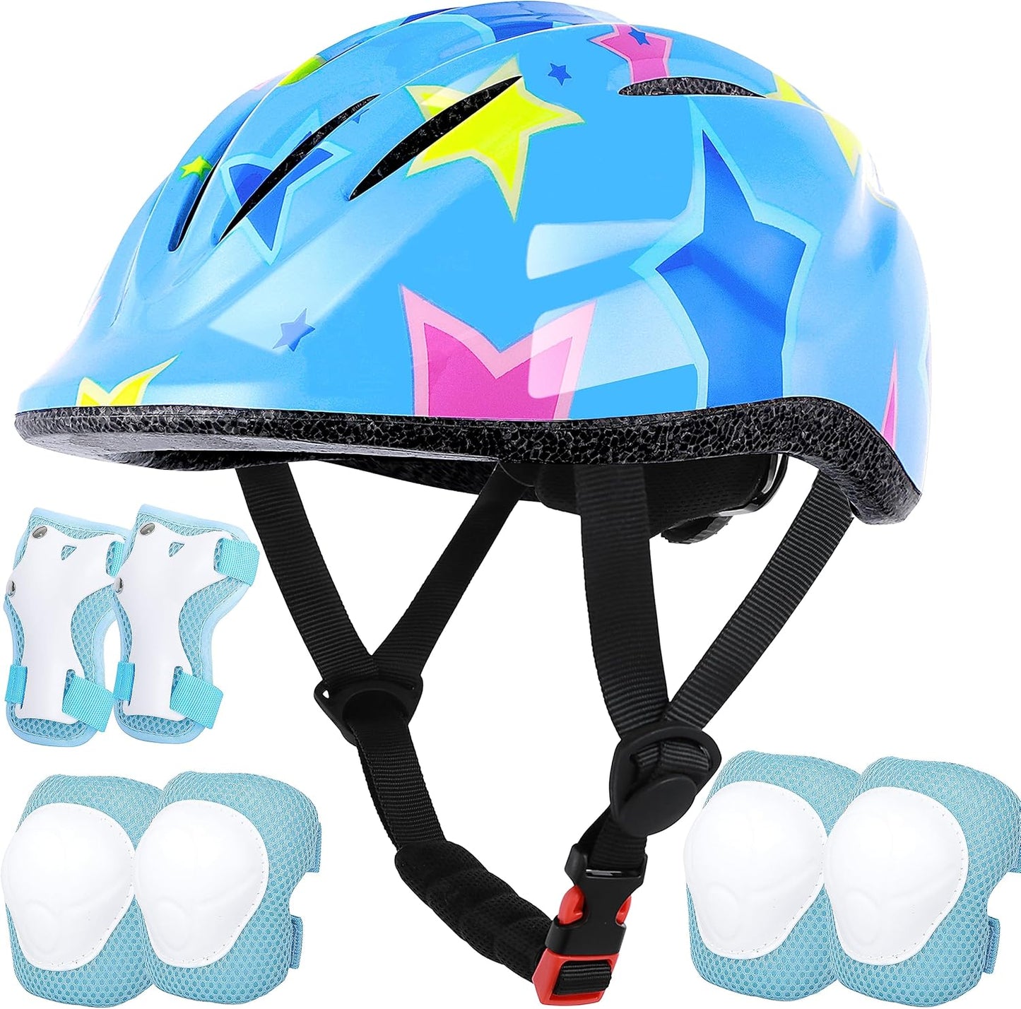 Kids Helmet Adjustable with Sports Protective Gear Set Knee Elbow Wrist Pads for Toddler Ages 3 to 8 Years Old Boys Girls Cycling Skating Scooter Helmet