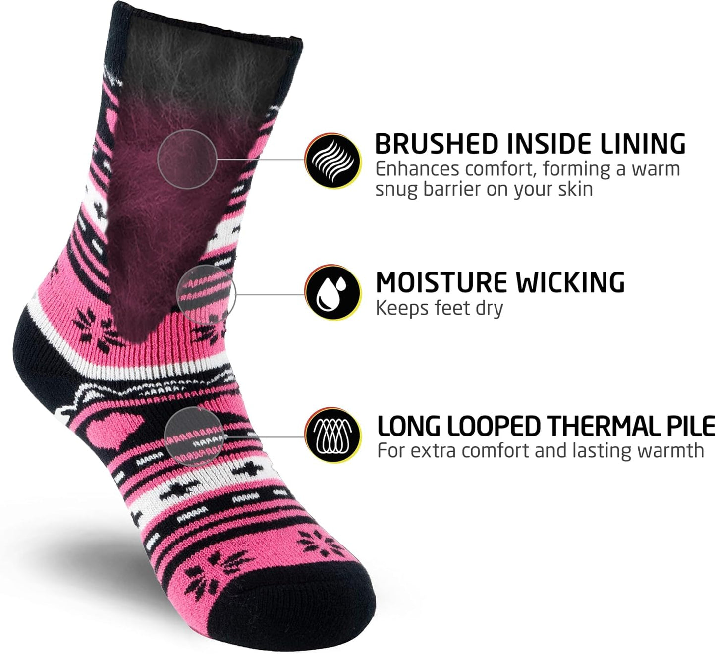 Kids Thermal Socks - Warm Winter Insulated Socks for Boys & Girls, Cozy & Thick Heated 2 Pack, Shoe Size 2-6
