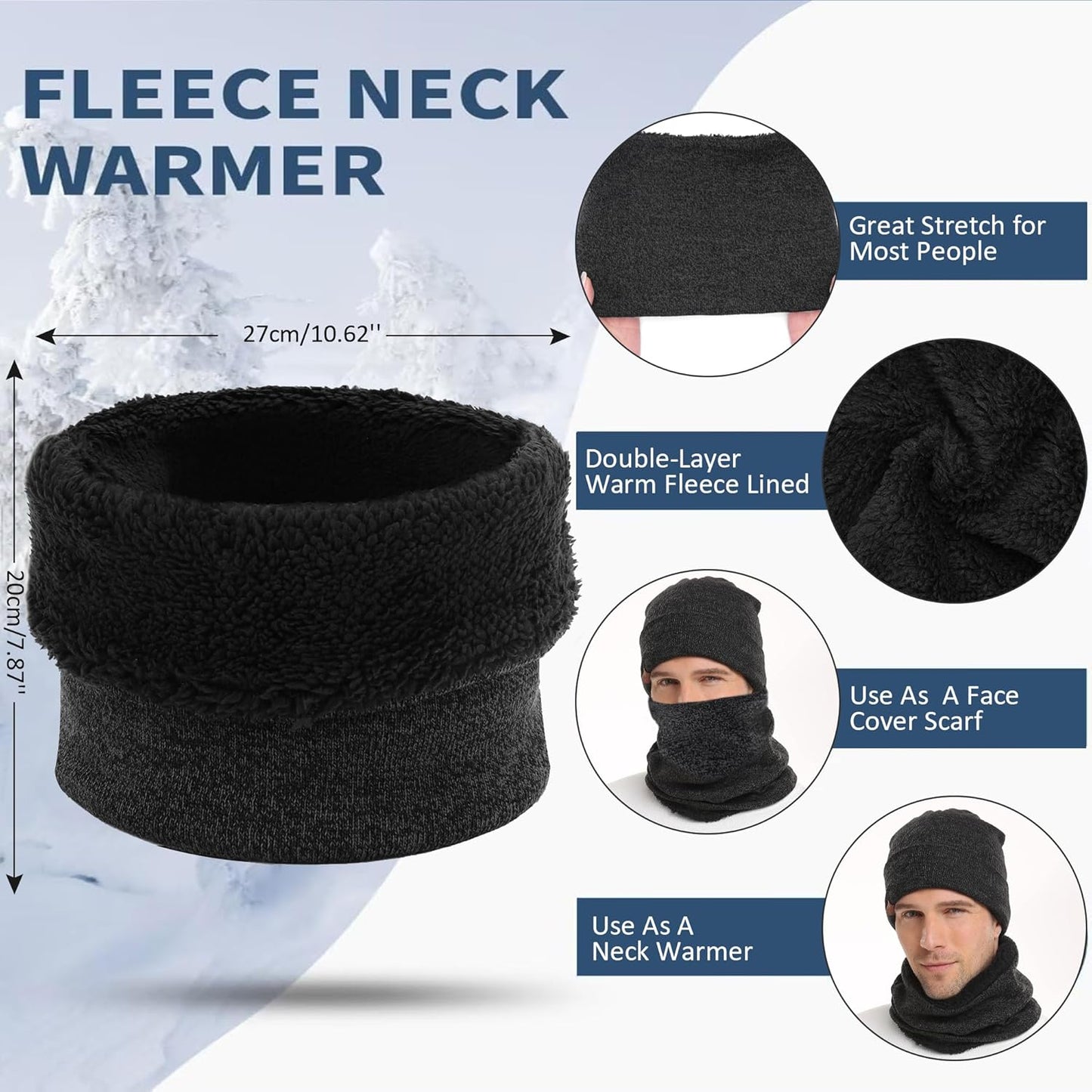 Winter Beanie Hat Scarf Touchscreen Gloves Set for Men and Women, Beanie Gloves Neck Warmer Set with Warm Knit Fleece Lined