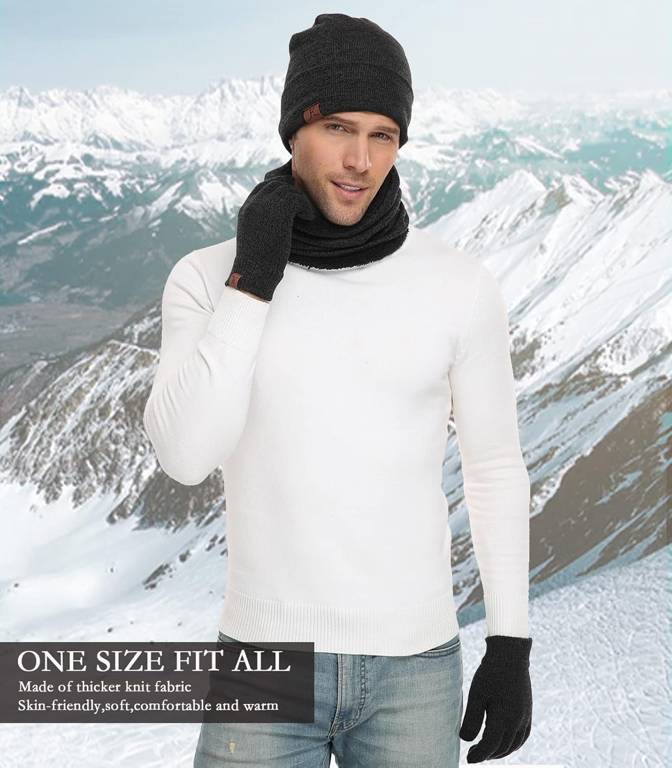 Winter Beanie Hat Scarf Touchscreen Gloves Set for Men and Women, Beanie Gloves Neck Warmer Set with Warm Knit Fleece Lined
