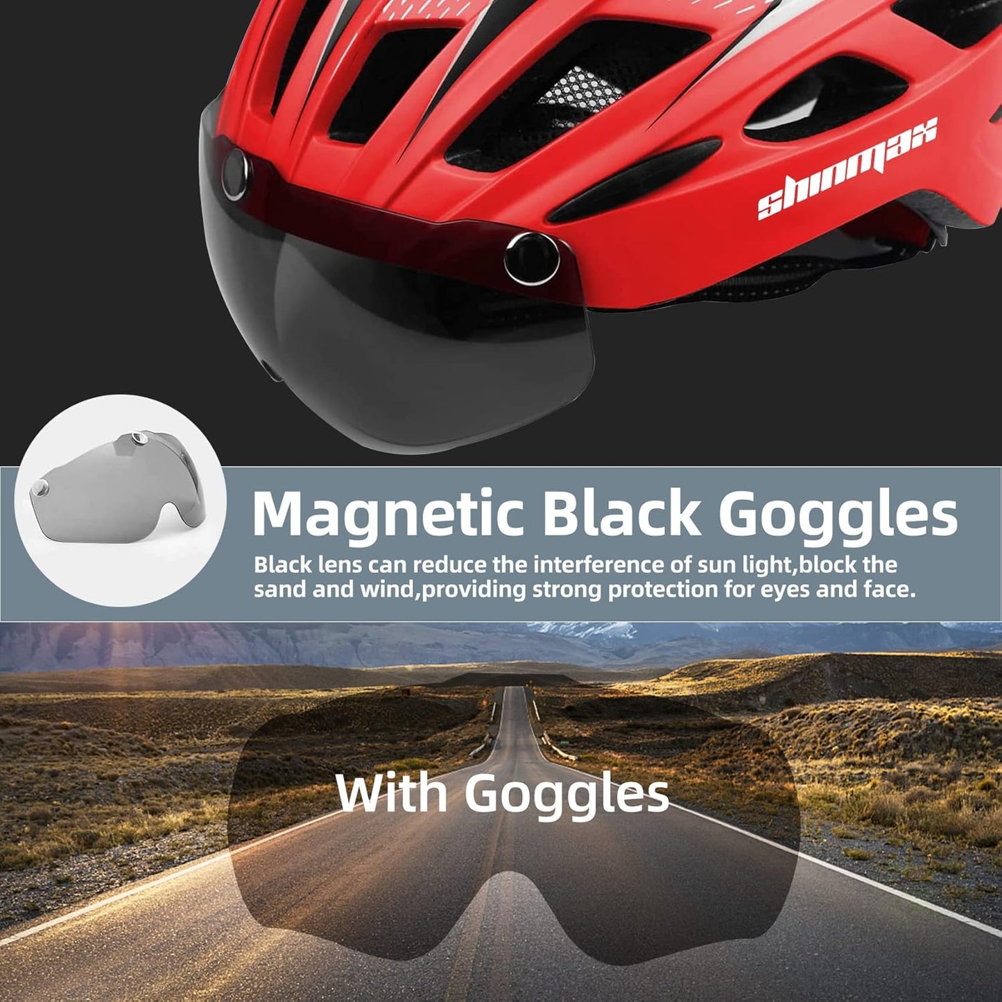 Bike Helmet, CPSC/CPC Bike Helmet for Adult Men Women with Magnetic Goggles&Led Back Light Cycling Helmet Adjustable SM-T69