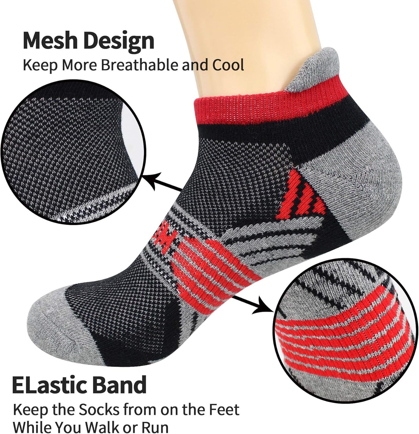 Cushioned Men'S Ankle Socks, 6 Pairs Cotton Athletic Sport Breathable Low Cut Socks for Running Size 8-9.5/10-13/12-14