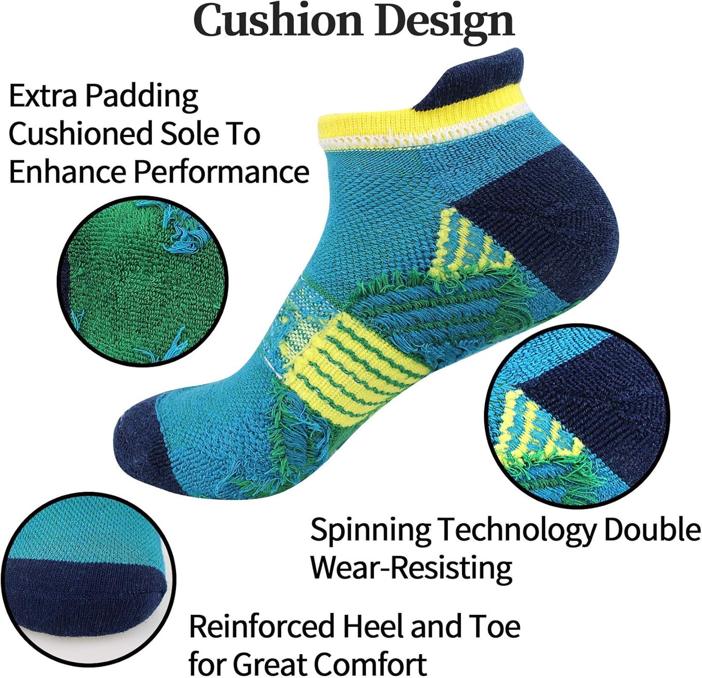 Cushioned Men'S Ankle Socks, 6 Pairs Cotton Athletic Sport Breathable Low Cut Socks for Running Size 8-9.5/10-13/12-14