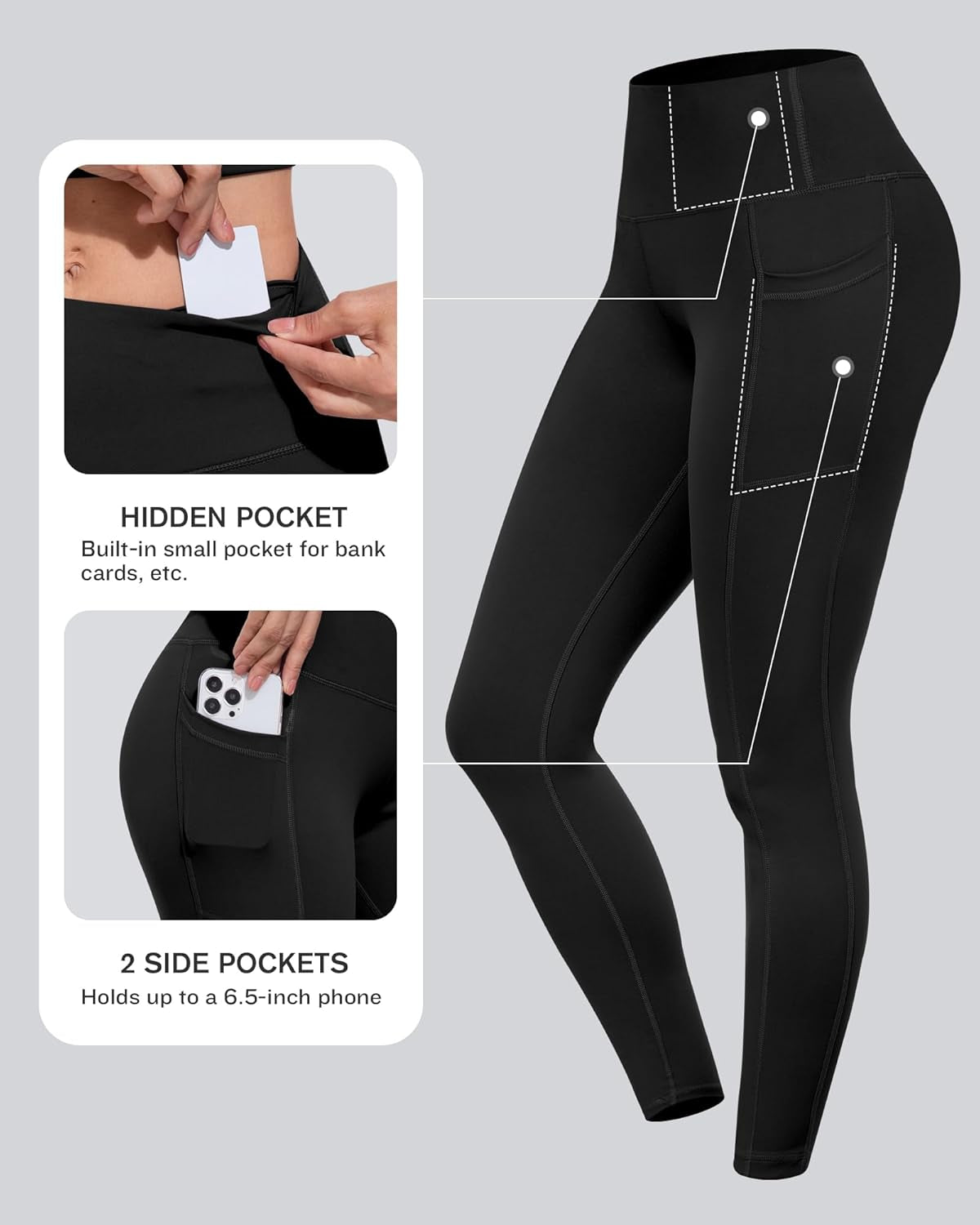 Leggings with Pockets for Women, High Waisted Tummy Control Workout Yoga Pants
