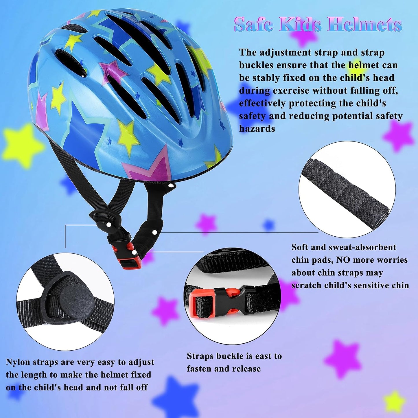 Kids Helmet Adjustable with Sports Protective Gear Set Knee Elbow Wrist Pads for Toddler Ages 3 to 8 Years Old Boys Girls Cycling Skating Scooter Helmet