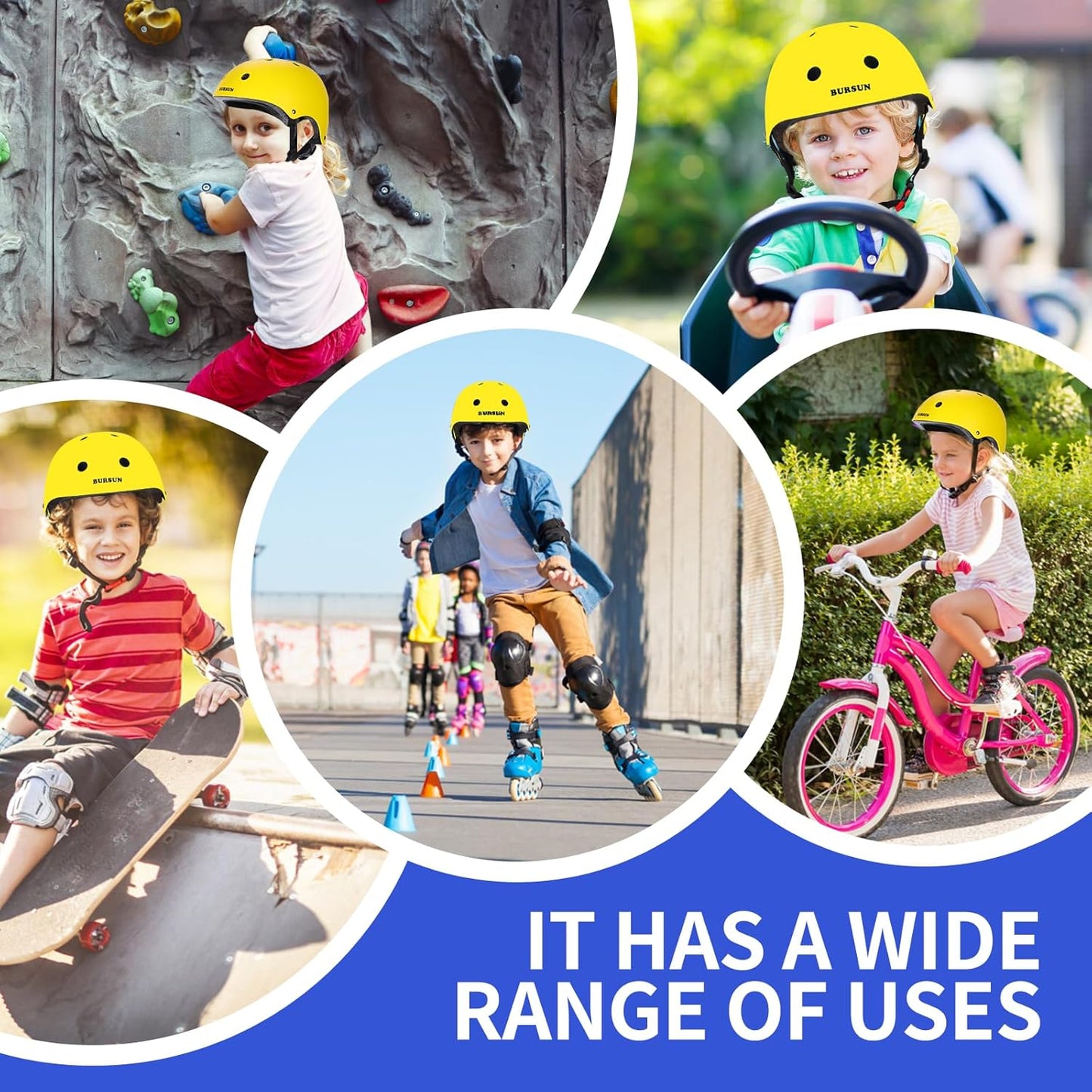 Kids Bike Helmet Ventilation & Adjustable Toddler Helmet for Ages 2-14 Kids Boys Girls Multi-Sport Helmet for Skateboard Roller Skateing Bicycle Scooter Blance Bike