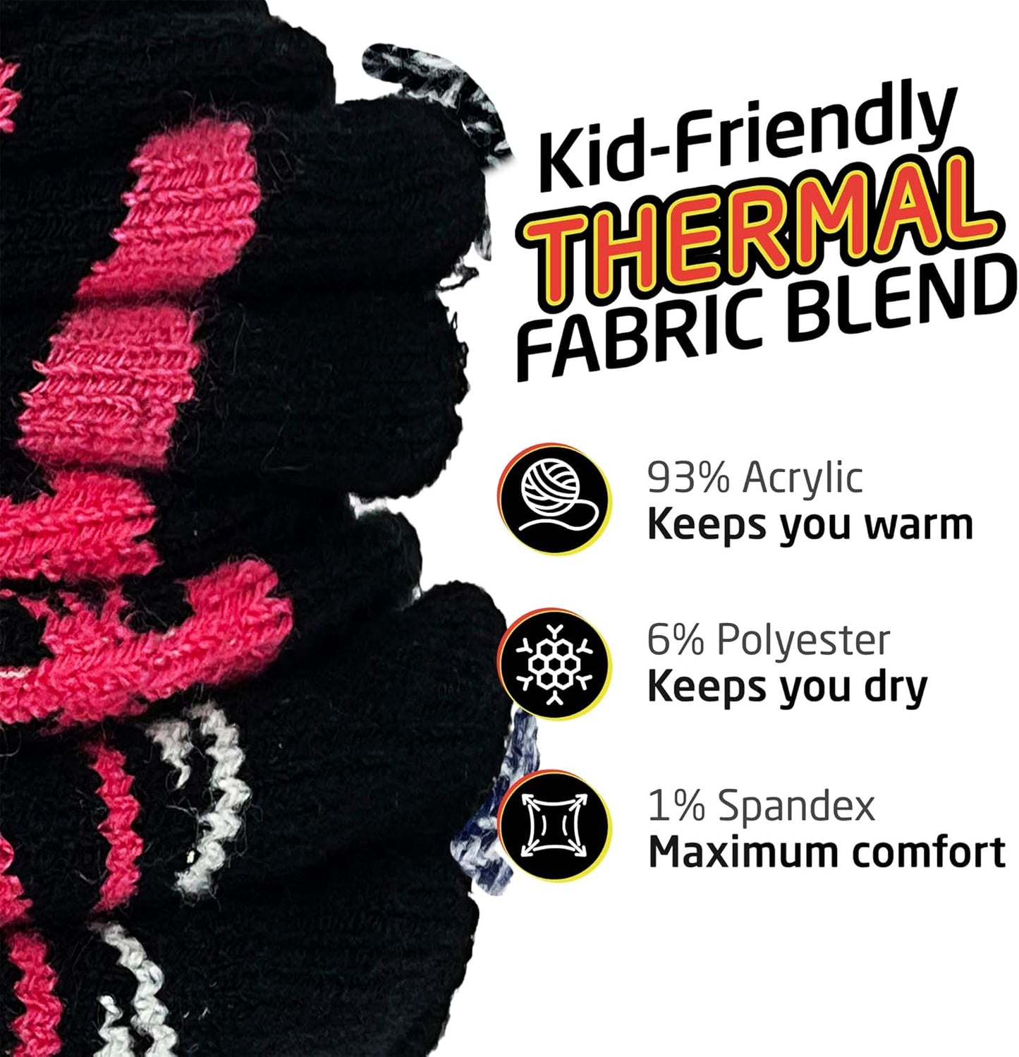 Kids Thermal Socks - Warm Winter Insulated Socks for Boys & Girls, Cozy & Thick Heated 2 Pack, Shoe Size 2-6