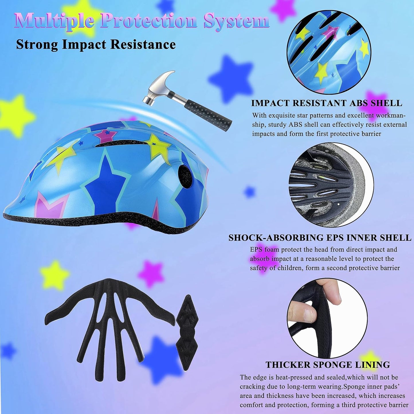 Kids Helmet Adjustable with Sports Protective Gear Set Knee Elbow Wrist Pads for Toddler Ages 3 to 8 Years Old Boys Girls Cycling Skating Scooter Helmet