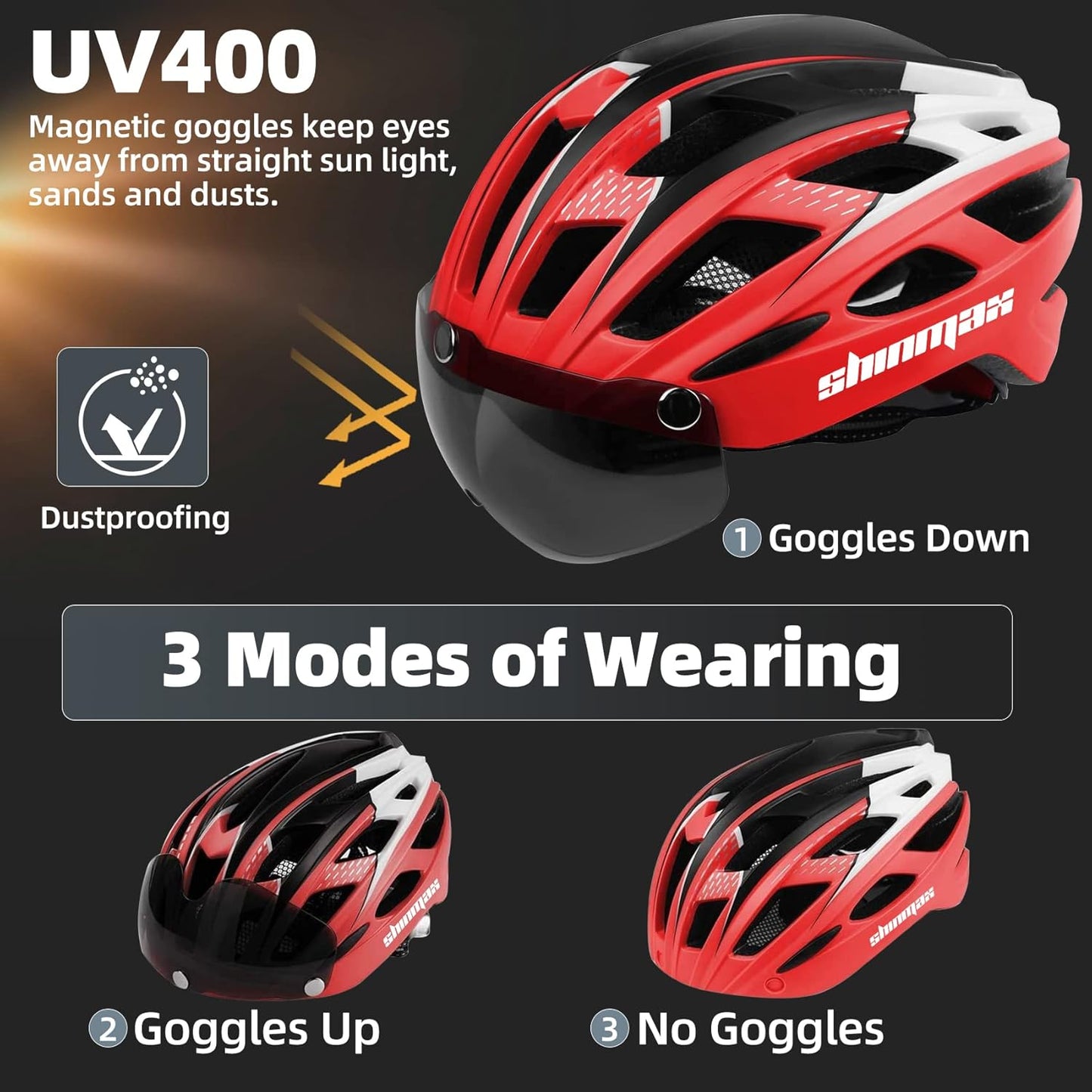Bike Helmet, CPSC/CPC Bike Helmet for Adult Men Women with Magnetic Goggles&Led Back Light Cycling Helmet Adjustable SM-T69