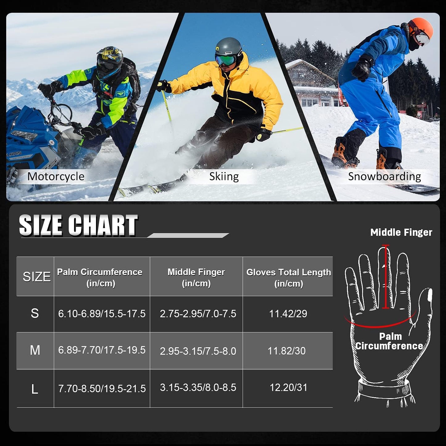 Ski Gloves,Winter Waterproof Snowboard Snow 3M Thinsulate Warm Touchscreen Cold Weather Women Gloves Wrist Leashes