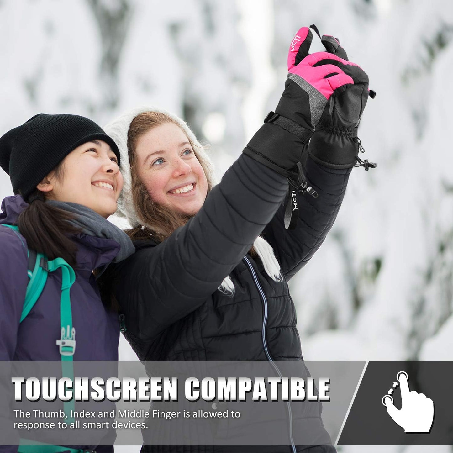 Ski Gloves,Winter Waterproof Snowboard Snow 3M Thinsulate Warm Touchscreen Cold Weather Women Gloves Wrist Leashes