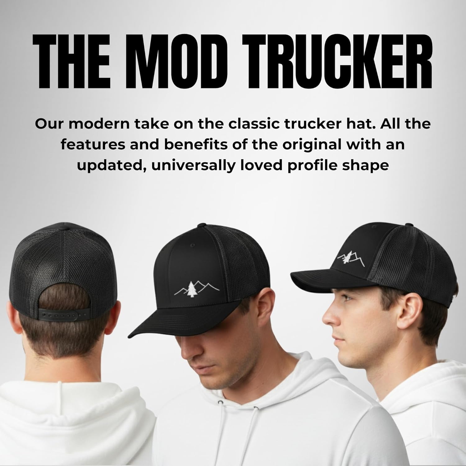 Trucker Hat [ Great Outdoors Design ] for Men and Women: Mid Profile Cap with Breathable Mesh Back and Adjustable Snap