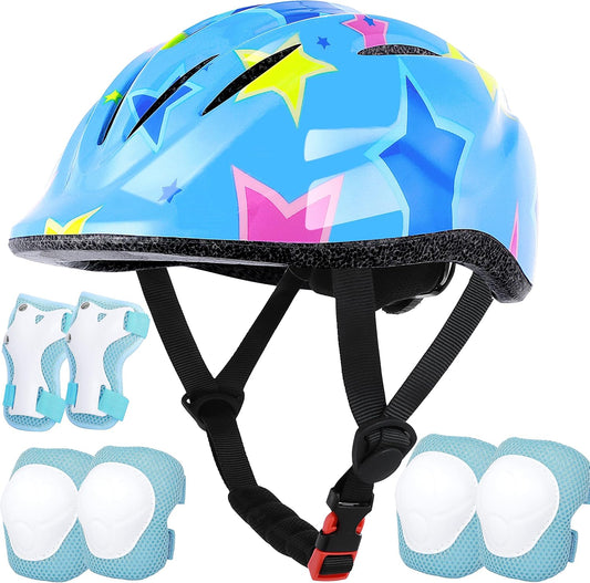Kids Helmet Adjustable with Sports Protective Gear Set Knee Elbow Wrist Pads for Toddler Ages 3 to 8 Years Old Boys Girls Cycling Skating Scooter Helmet