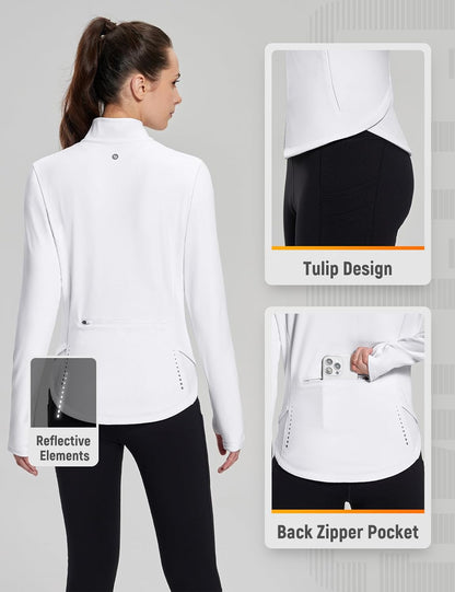 Women'S Fleece Running Jacket Water Resistant Full Zip Winter Cold Weather Gear Thermal Cycling Workout Jackets