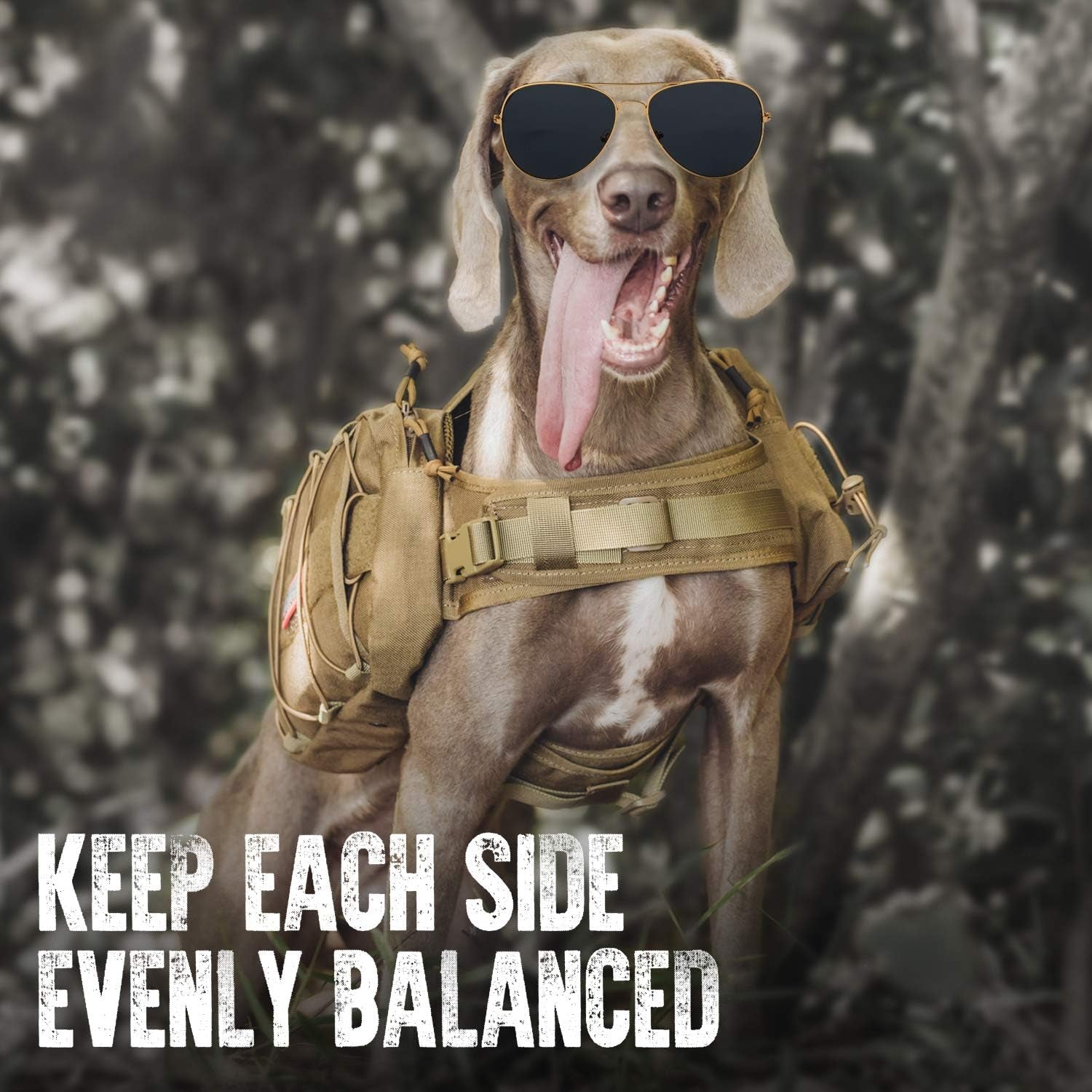 Dog Backpack for Medium & Large Dogs, Nylon Backpack for Dogs Tactical Pet Backpack with Side Pockets for Hiking Walking Training Running (Brown, Large)