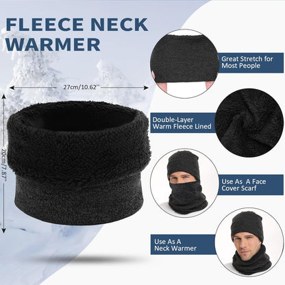 Winter Beanie Hat Scarf Touchscreen Gloves Set for Men and Women, Beanie Gloves Neck Warmer Set with Warm Knit Fleece Lined