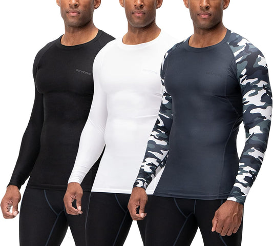 3 Pack Men'S UPF 50+ Long Sleeve Compression Shirts Quick Dry, Cool Gear for Garage Garden Gym Yard and Workouts