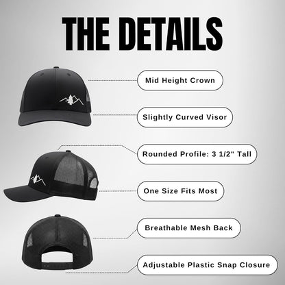 Trucker Hat [ Great Outdoors Design ] for Men and Women: Mid Profile Cap with Breathable Mesh Back and Adjustable Snap