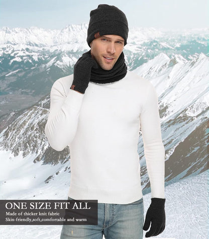 Winter Beanie Hat Scarf Touchscreen Gloves Set for Men and Women, Beanie Gloves Neck Warmer Set with Warm Knit Fleece Lined