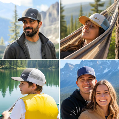 Trucker Hat [ Great Outdoors Design ] for Men and Women: Mid Profile Cap with Breathable Mesh Back and Adjustable Snap