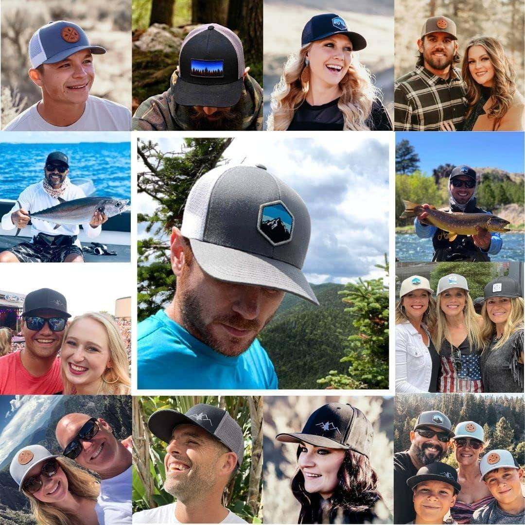 Trucker Hat [ Mountain Sky Design ] for Men and Women: Mid Profile Cap with Breathable Mesh Back and Adjustable Snap