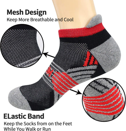 Cushioned Men'S Ankle Socks, 6 Pairs Cotton Athletic Sport Breathable Low Cut Socks for Running Size 8-9.5/10-13/12-14