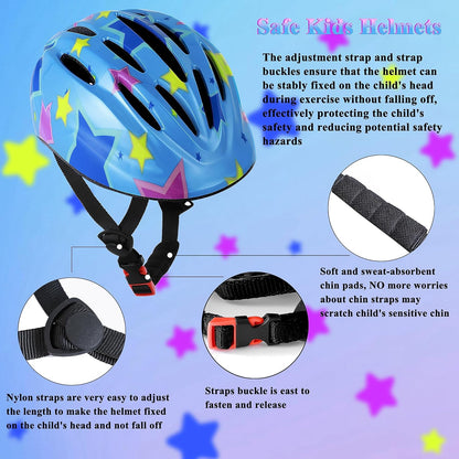 Kids Helmet Adjustable with Sports Protective Gear Set Knee Elbow Wrist Pads for Toddler Ages 3 to 8 Years Old Boys Girls Cycling Skating Scooter Helmet
