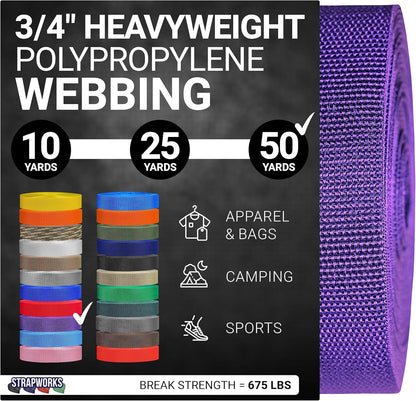 Heavyweight Polypropylene Webbing - Heavy Duty Poly Strapping for Outdoor DIY Gear Repair, 3/4 Inch