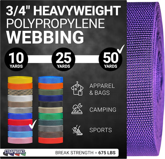 Heavyweight Polypropylene Webbing - Heavy Duty Poly Strapping for Outdoor DIY Gear Repair, 3/4 Inch