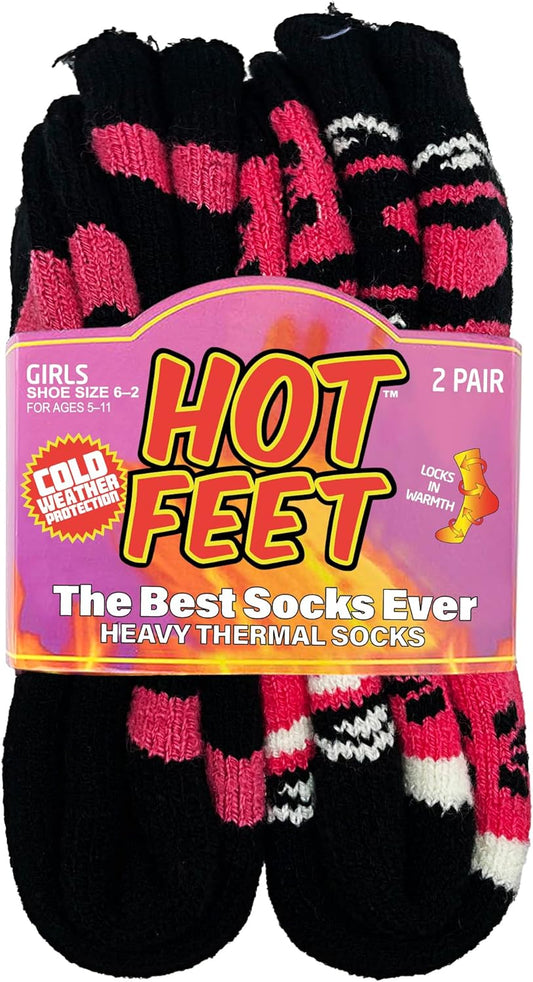 Kids Thermal Socks - Warm Winter Insulated Socks for Boys & Girls, Cozy & Thick Heated 2 Pack, Shoe Size 2-6