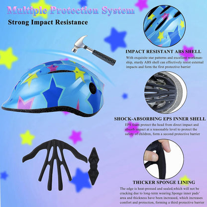 Kids Helmet Adjustable with Sports Protective Gear Set Knee Elbow Wrist Pads for Toddler Ages 3 to 8 Years Old Boys Girls Cycling Skating Scooter Helmet