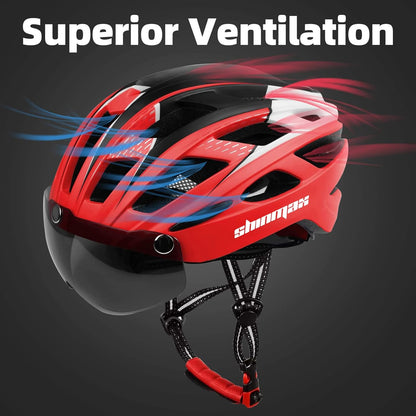 Bike Helmet, CPSC/CPC Bike Helmet for Adult Men Women with Magnetic Goggles&Led Back Light Cycling Helmet Adjustable SM-T69