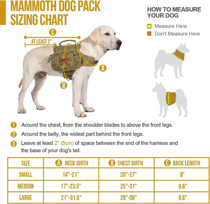 Dog Backpack for Medium & Large Dogs, Nylon Backpack for Dogs Tactical Pet Backpack with Side Pockets for Hiking Walking Training Running (Brown, Large)