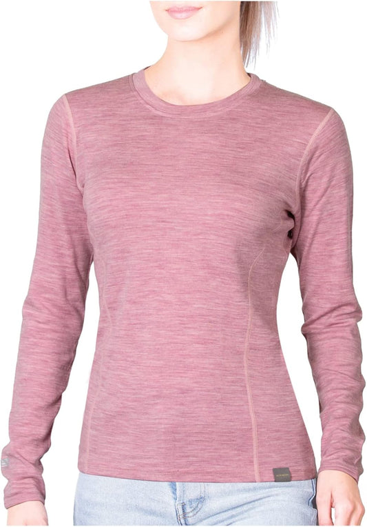 Womens Base Layer 100% Merino Wool Midweight Long Sleeve Thermal Shirt