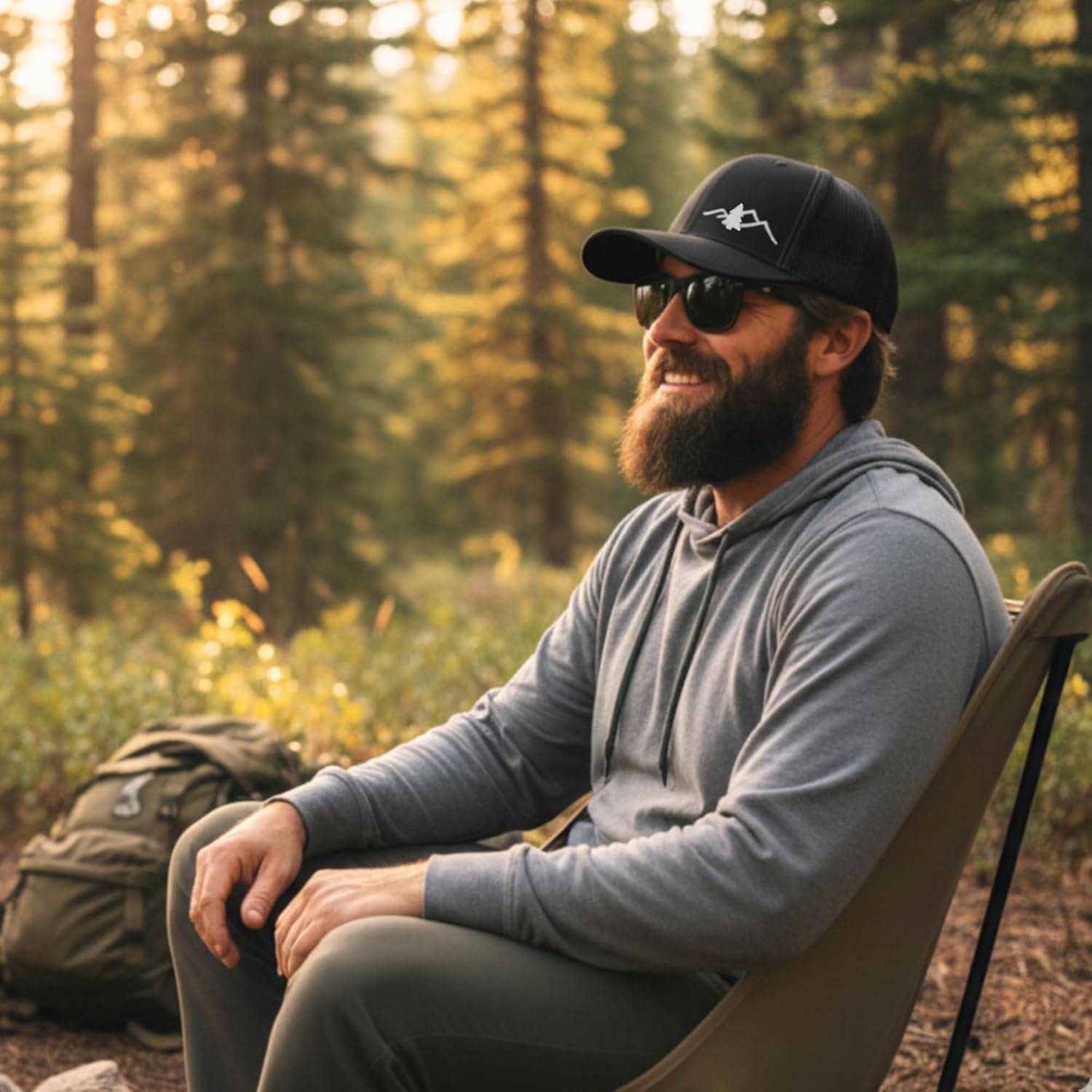 Trucker Hat [ Great Outdoors Design ] for Men and Women: Mid Profile Cap with Breathable Mesh Back and Adjustable Snap