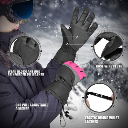 Ski Gloves,Winter Waterproof Snowboard Snow 3M Thinsulate Warm Touchscreen Cold Weather Women Gloves Wrist Leashes